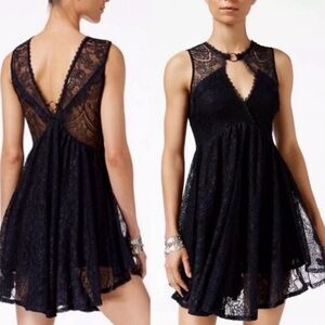 NWT Free People Sz L Don't You Dare Black Lace Mini Dress $128
